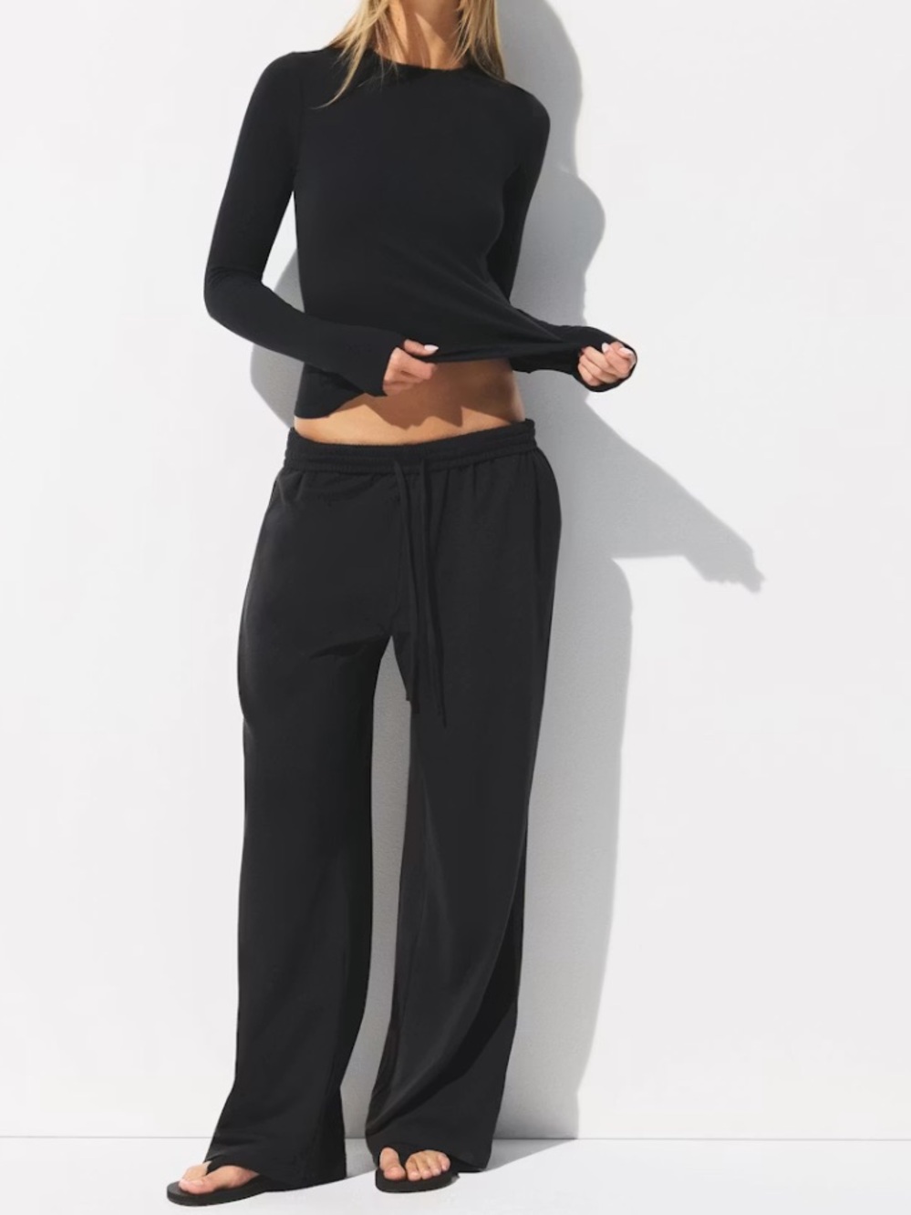 Skims Wide-Leg ribbed Drawstring Pants - Black